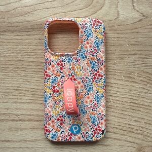 iPhone 13pro Loopy Case Multicolor Floral Phone Case with Pink Loop